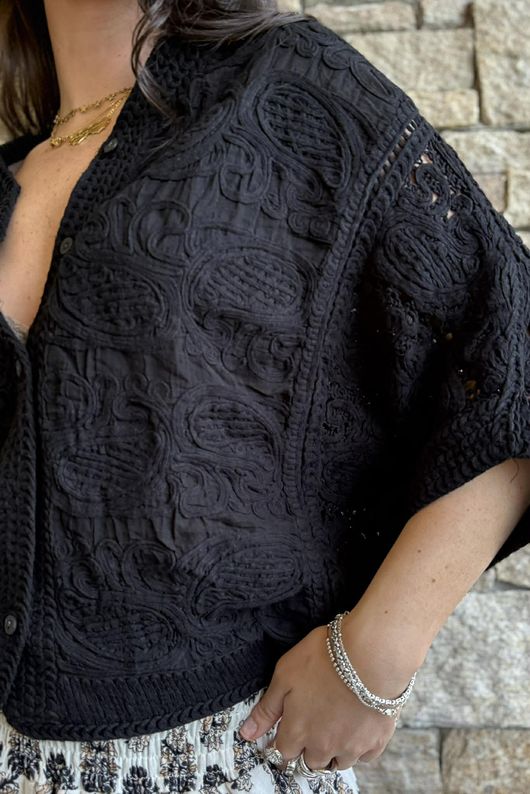 Benito Crochet Cotton Carmen Cardigan Black